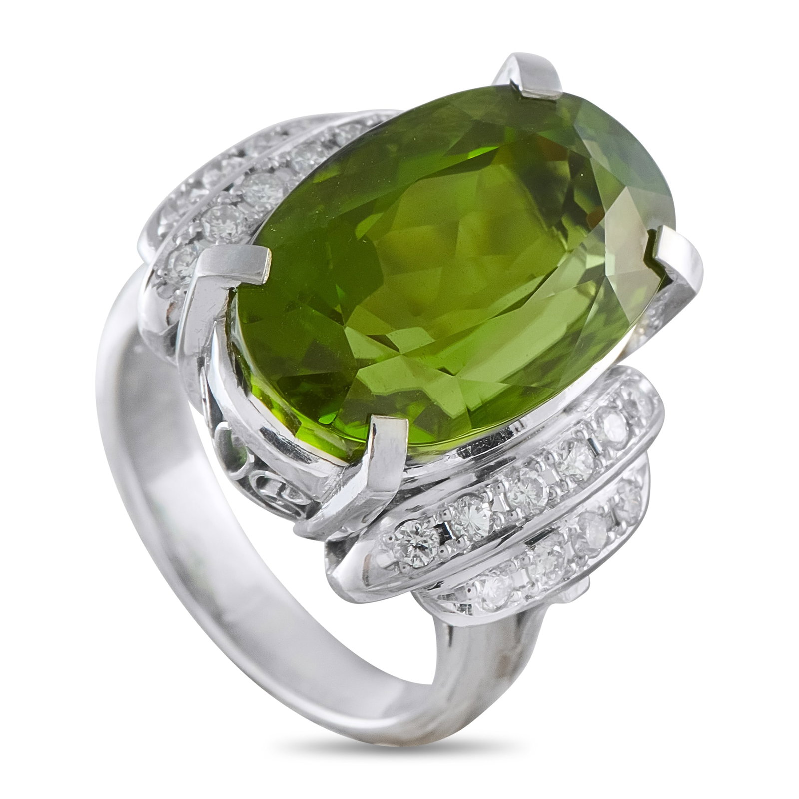 Platinum 0.56ct Diamond and Peridot Ring (1 of 3)