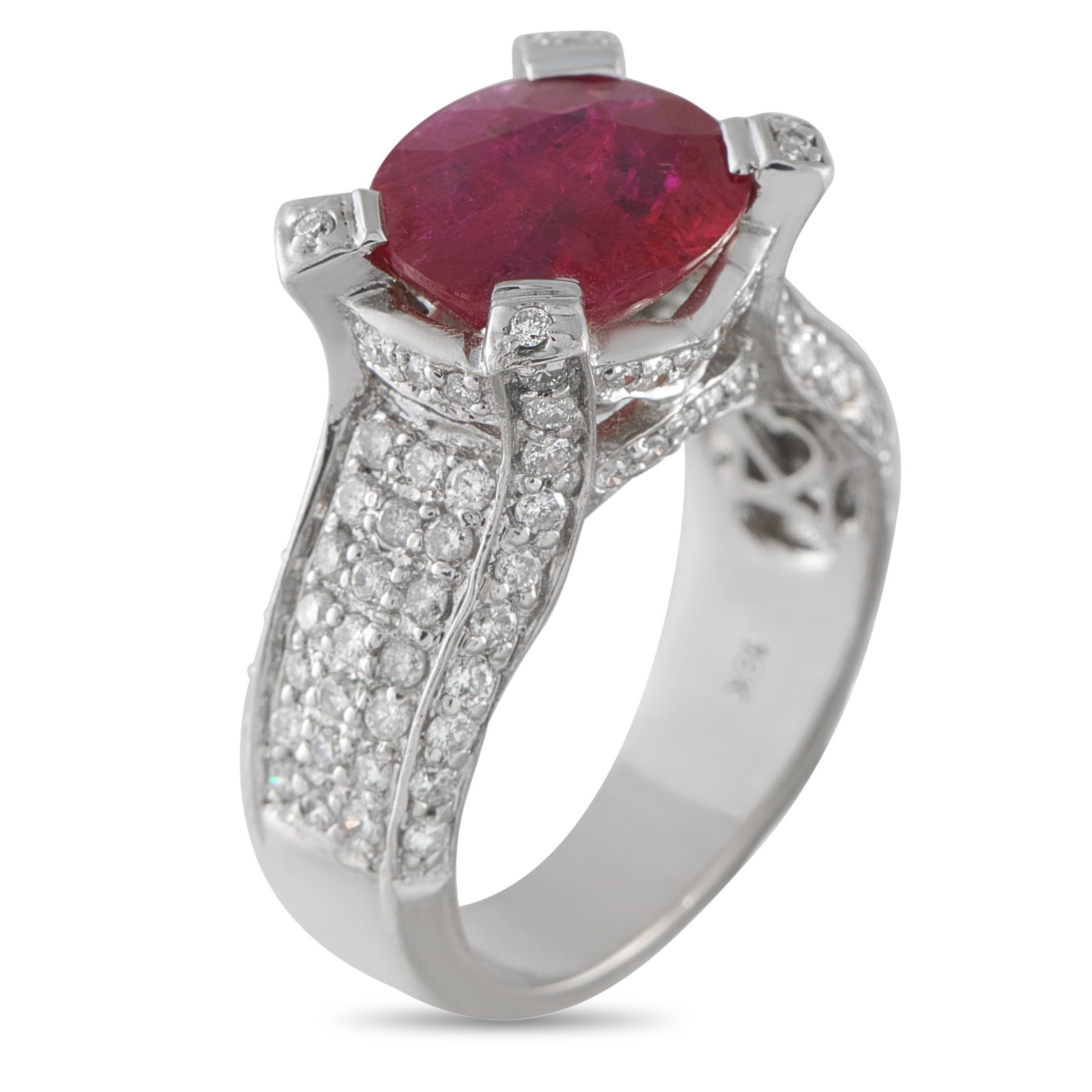 18K White Gold Diamond and Ruby Ring - 2