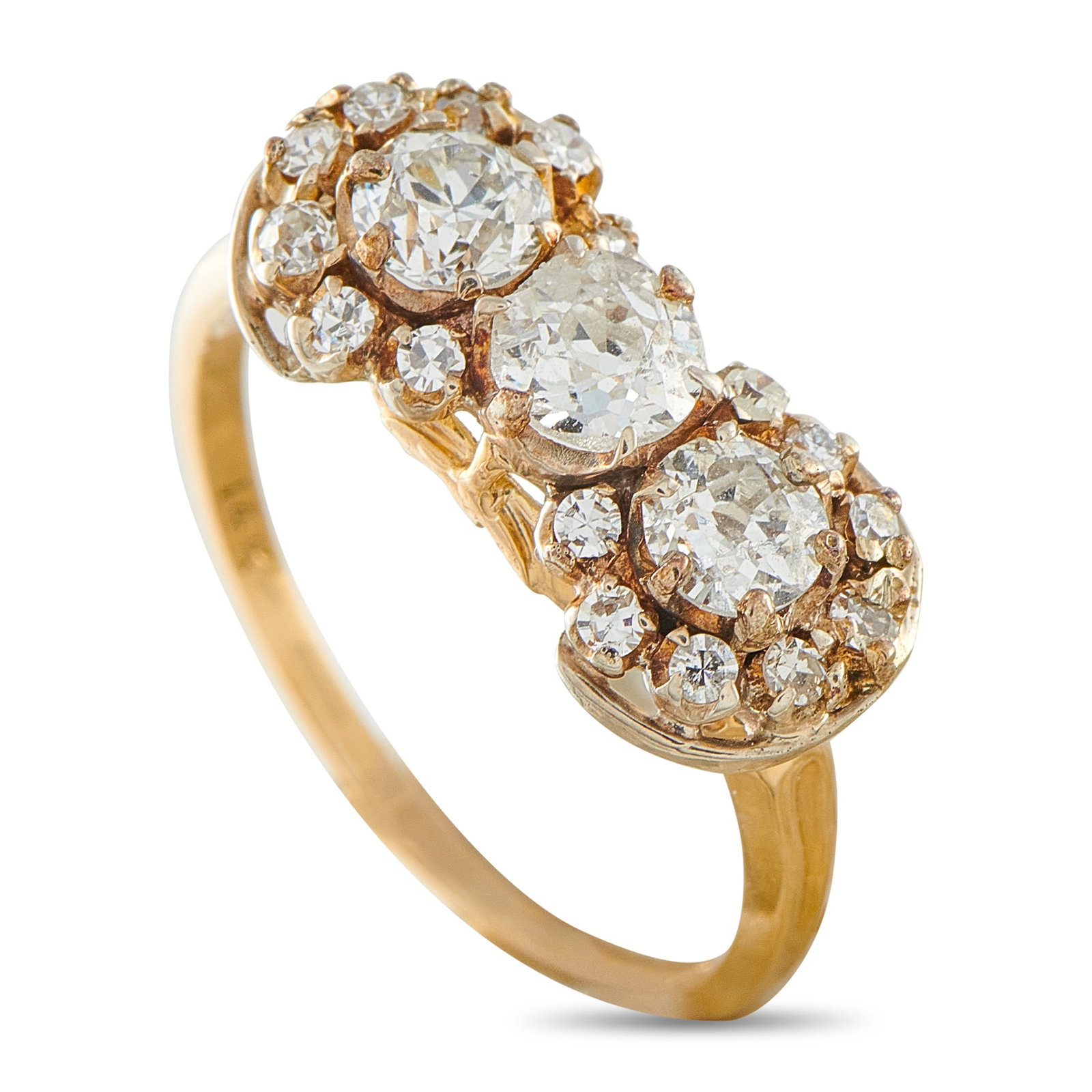 Antique 14K Yellow Gold 1.0ct Diamond Ring: This antique ring offers timeless elegance. Simple and stylish, the understated 14K Yellow Gold setting showcases sparkling Diamonds with a total weight of 1.0 carats. A 1mm wide band and 5mm top heig