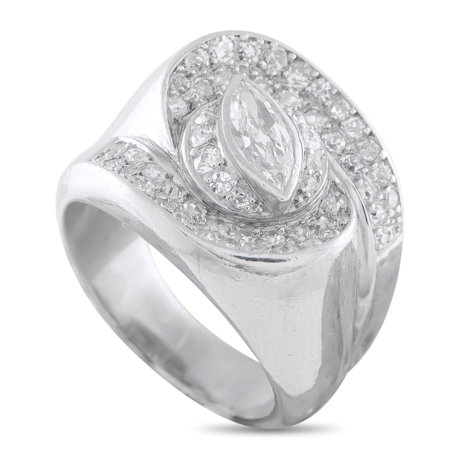 Platinum 1.45ct Diamond Ring: A bold Platinum setting sets the stage for this impressive luxury ring. Diamond accents with a total weight of 0.85 carats elevate the curved design, while a 0.60 carat Diamond center stone serves as 