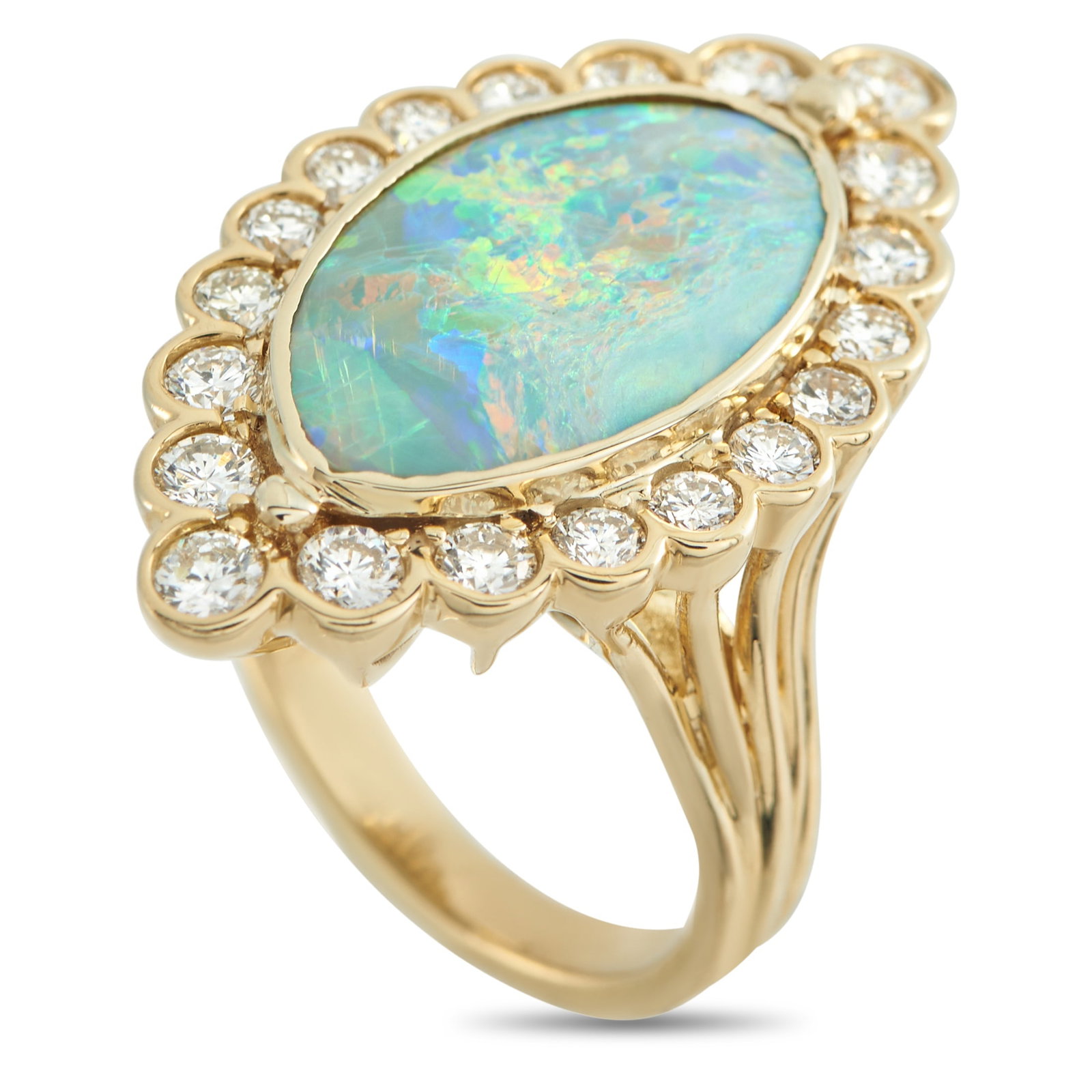 18K Yellow Gold 1.60ct Diamond and Opal Ring (1 of 4)