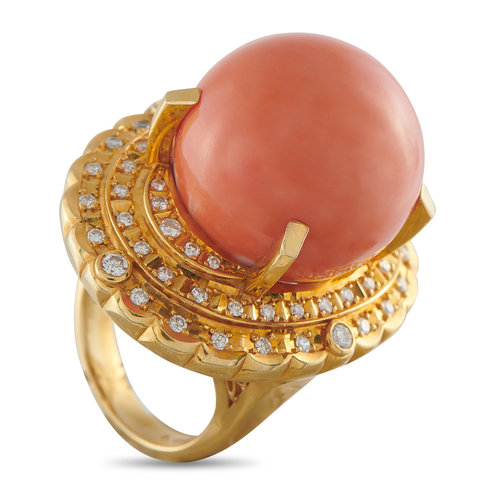 18K Yellow Gold 0.89ct Diamond and Coral Ring (1 of 4)