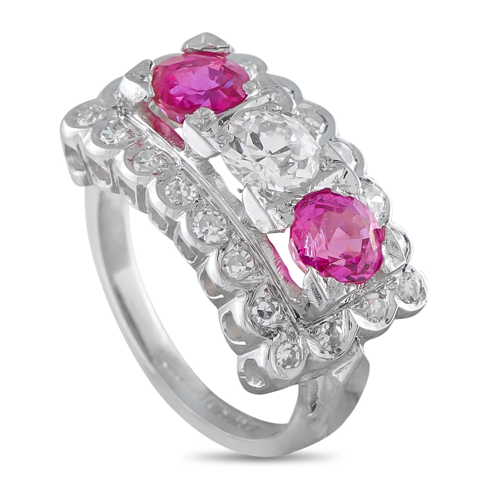 Platinum 0.90ct Diamond and Pink Sapphire Ring (1 of 4)