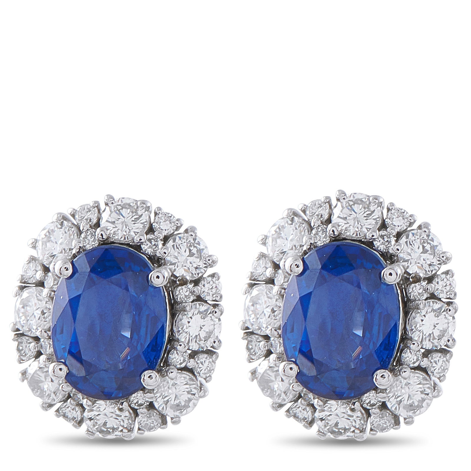 Platinum 1.02ct Diamond and Sapphire Earrings: These earrings offer timeless luxury. Sapphires with a total weight of 2.62 carats make them simply enchanting, while sparkling Diamonds with a total weight of 1.02 carats provide the perfect finishin