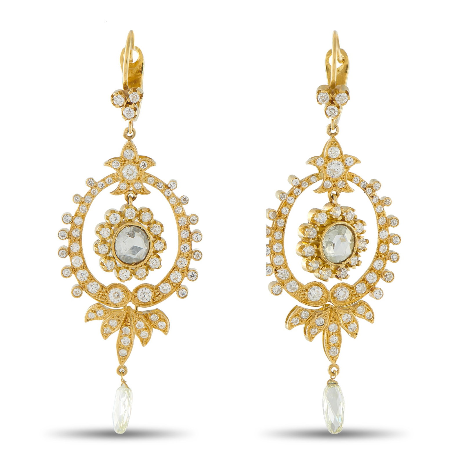 18K Yellow Gold 3.50ct Diamond Earrings: These earrings are elegant enough for even your most special occasions. Diamonds with a total weight of 3.50 carats elevate the intricate 18K Yellow Gold settings. Opulent and incredibly captivating, 
