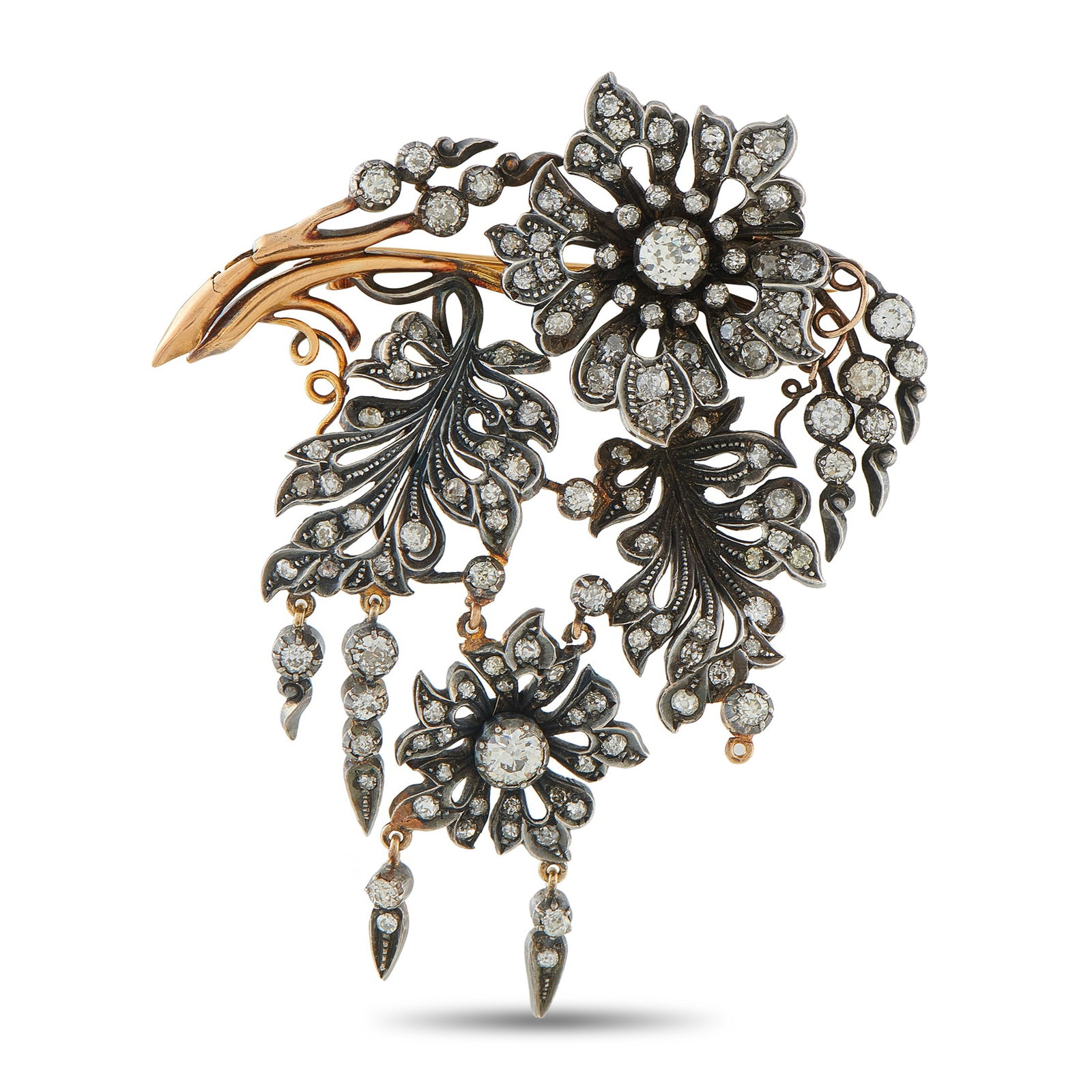 18K Rose Gold and Silver 2.50ct Diamond Brooch (1 of 3)