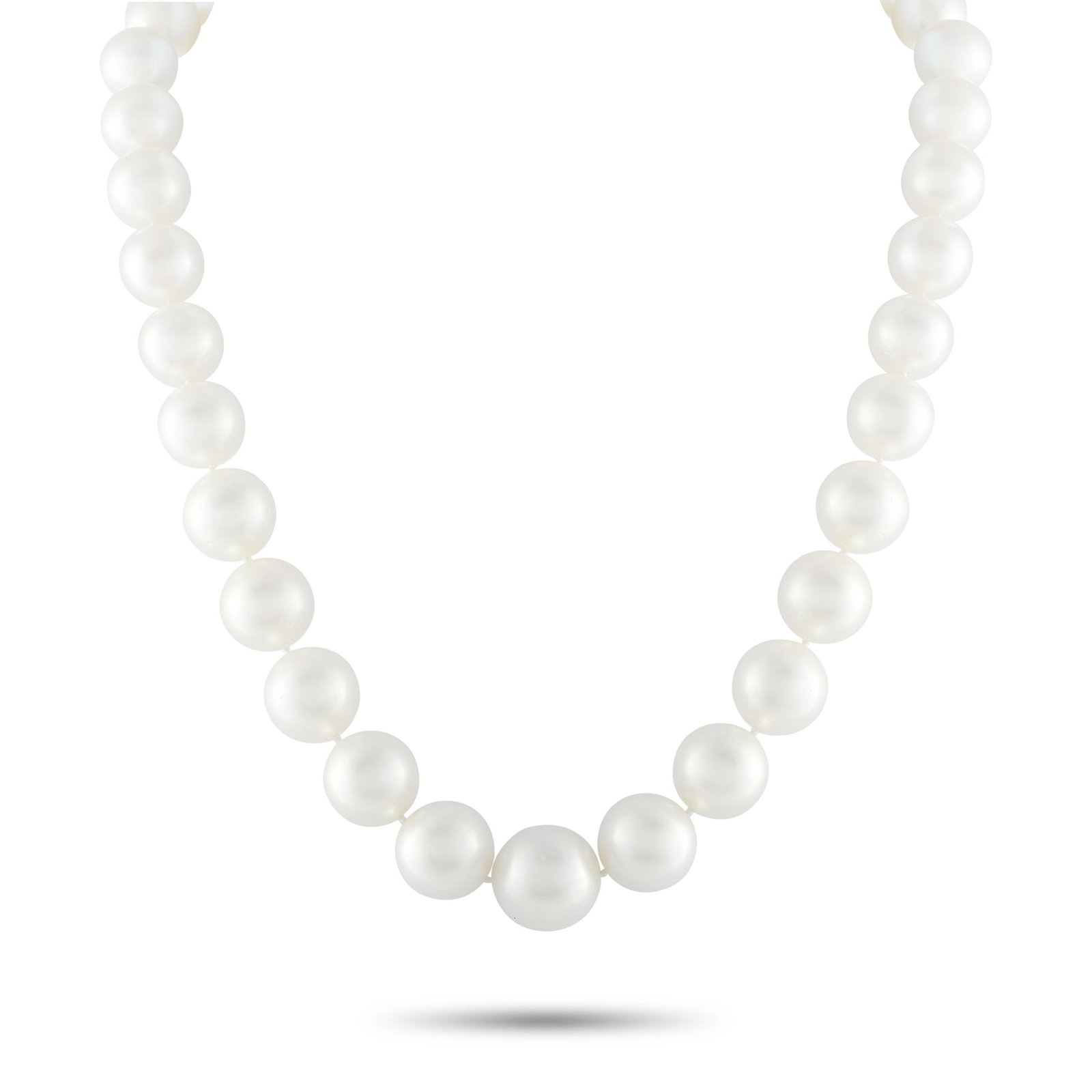 Pearl Necklace: This pearl necklace is an instant classic. Chic and timeless, this single strand necklace includes a screw clasp accented by sparkling gemstones. It measures 17.0” long and the pearls range from