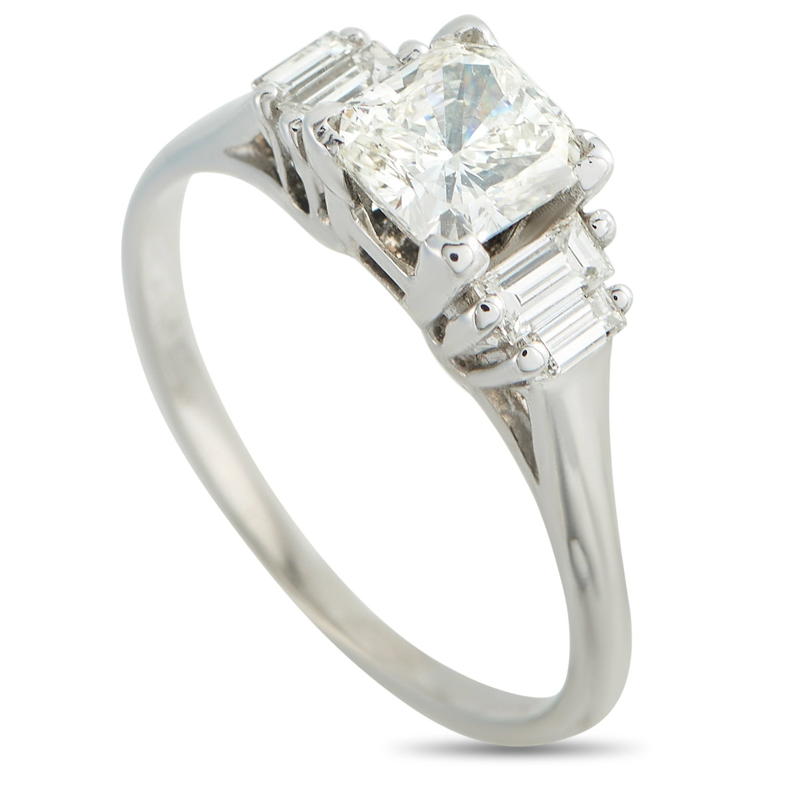 14K White Gold 1.52ct Diamond Ring: This classically elegant ring will never go out of style. Set in 14K White Gold, it features a 1.22 carat Diamond center stone flanked by additional Diamond accents totaling 0.30 carats. A 2mm wide ba