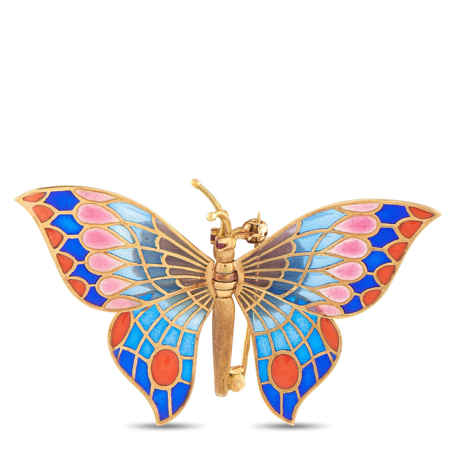 18K Rose Gold Plique-à-Jour Butterly Brooch: This intricate 18K Rose Gold butterfly brooch will add color to any ensemble. It’s crafted using plique-à-jour, in which transparent enamel is applied between metal cells so that light can effortle