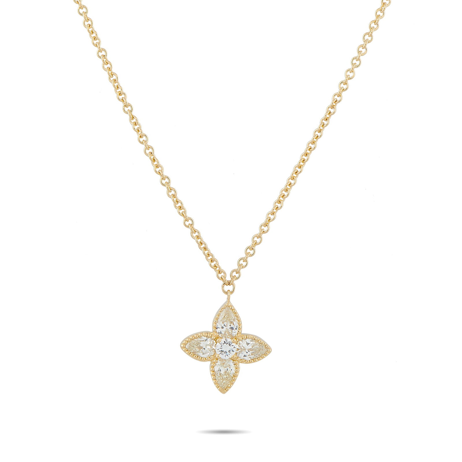 18K Yellow Gold 0.95ct Diamond Necklace: There’s something captivating about this elegant luxury necklace. Lustrous 18K Yellow Gold elevates the classically elegant pendant, which comes to life thanks to intricate beaded accents and Diamon