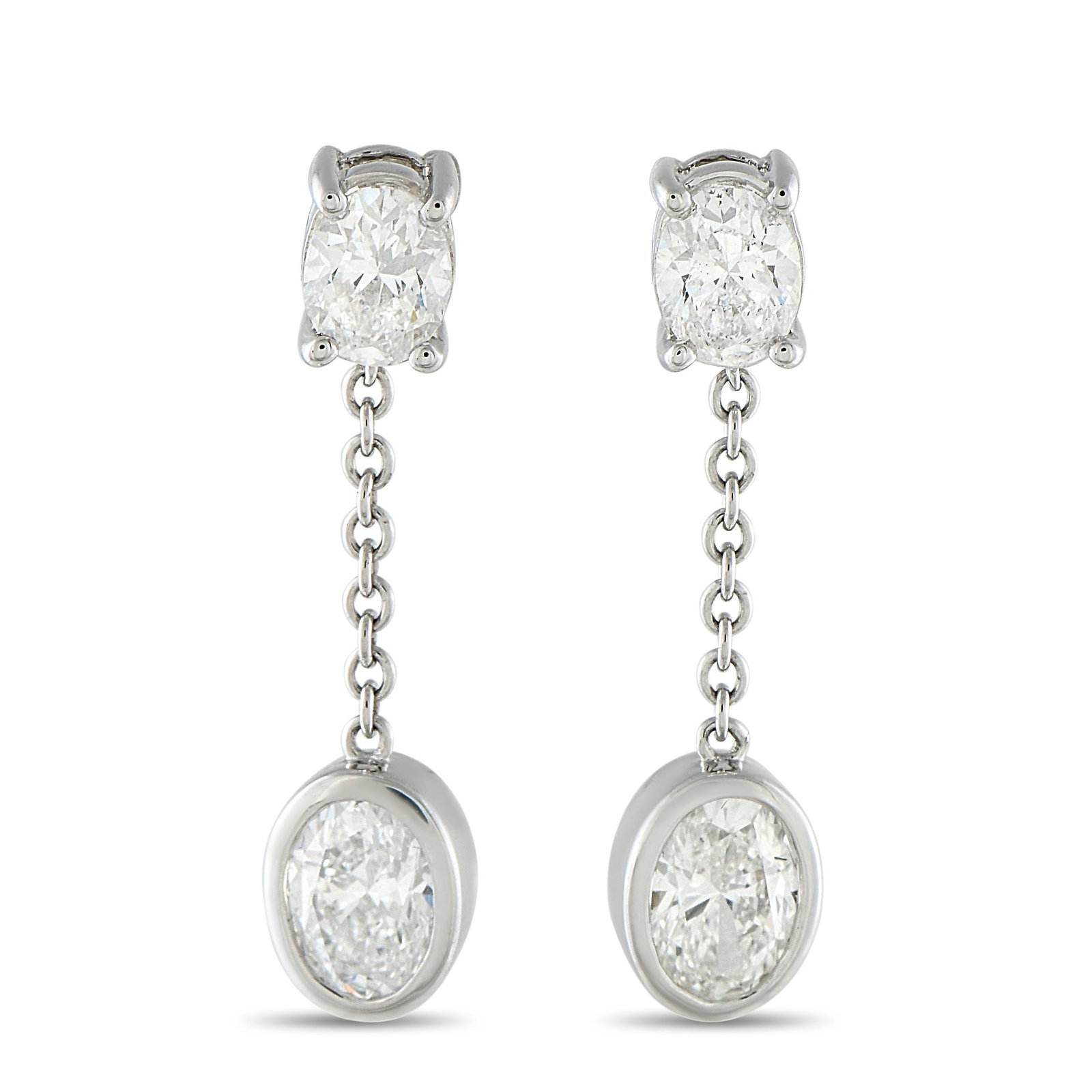 18K White Gold 2.50ct Oval Diamond Dangle Earrings (1 of 4)