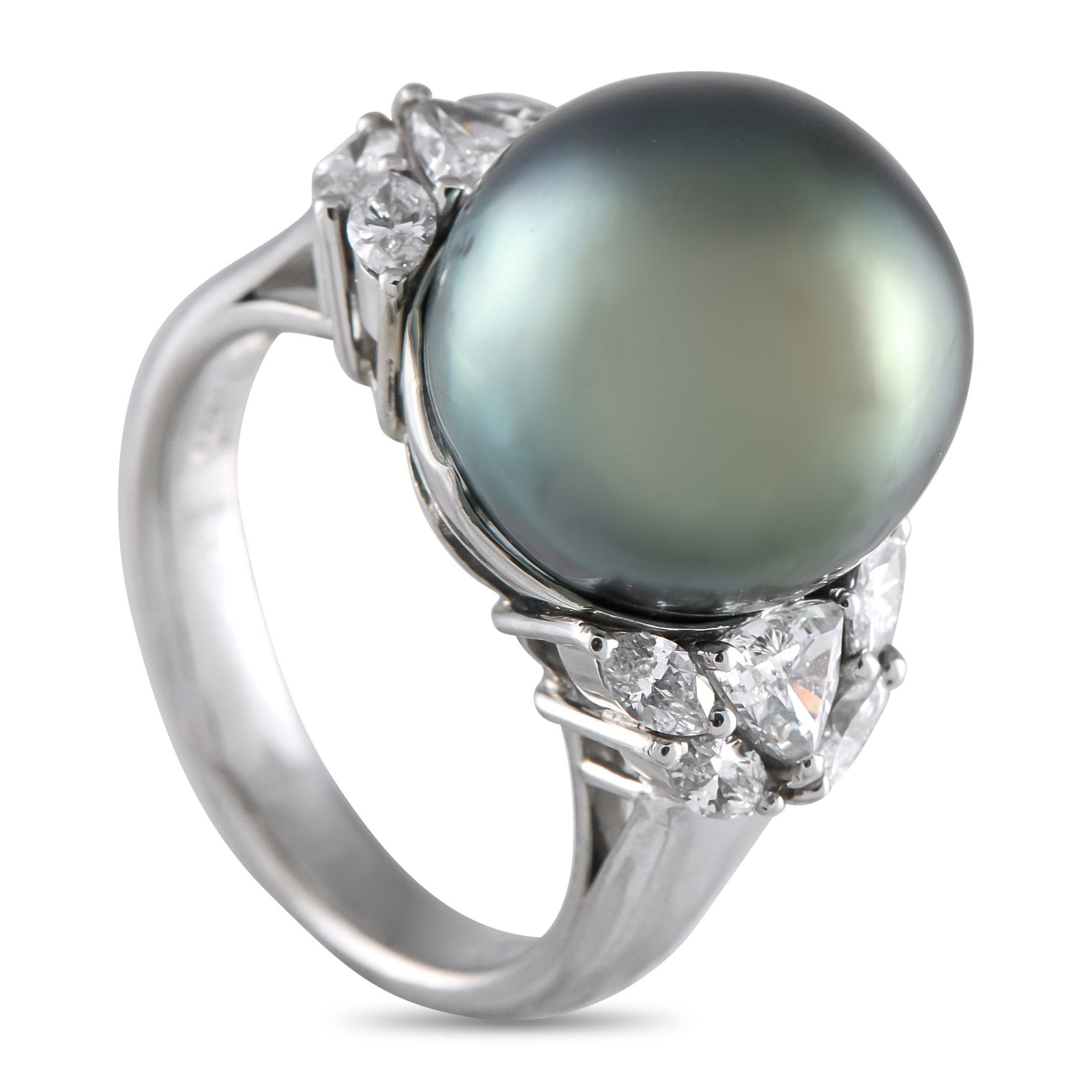 Platinum 0.92ct Diamond and Pearl Ring: A captivating 13.6mm Pearl makes a statement at the center of this elegant ring. Unique and unexpected in design, the Platinum setting comes to life thanks to sparkling Diamond accents with a total we