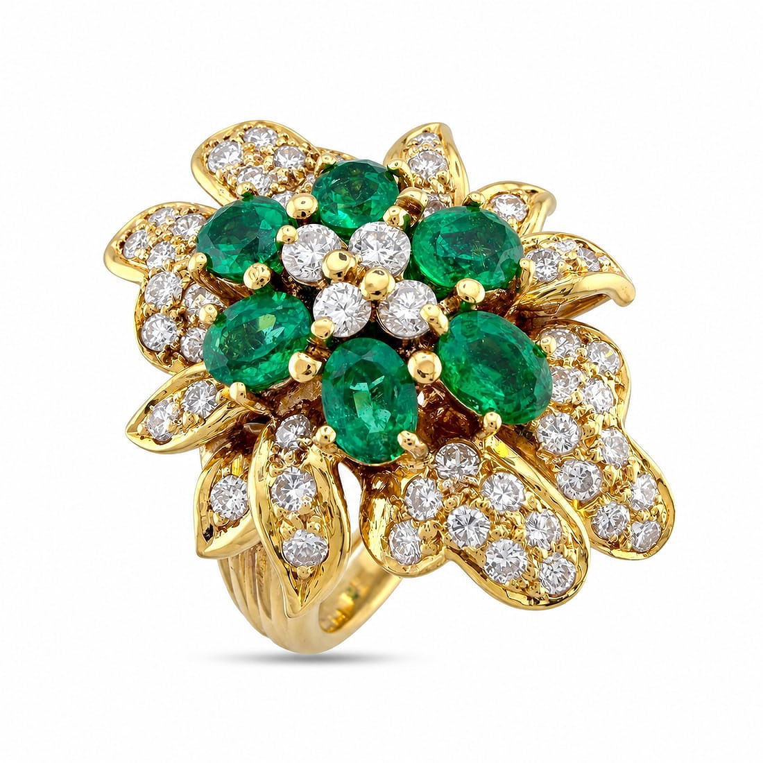 18K Yellow Gold 0.84ct Diamond and Emerald Cluster 2.64ct Ring (1 of 4)