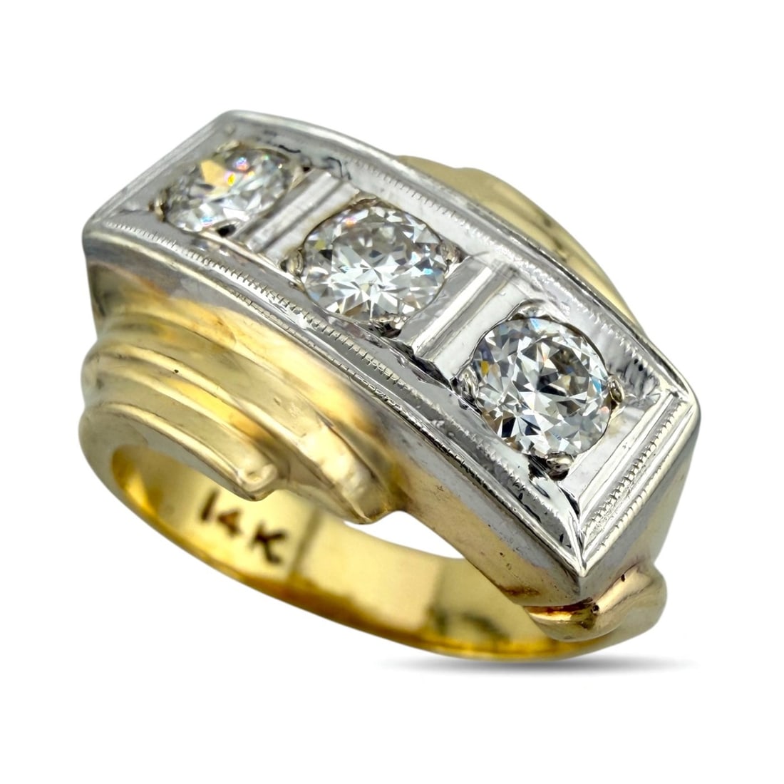 14K Yellow Gold Three Stone 0.75ct Diamond Ring (1 of 7)