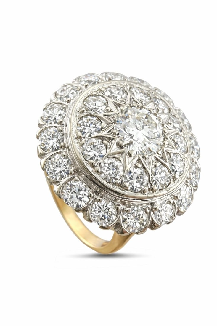 14K Yellow Gold Double Halo 2.07ct Diamond Ring: 14K Yellow Gold Double Halo 2.07ct Diamond Ring A beautifully balanced halo design crafted in luminous 14 karat yellow gold, showcasing a brilliant center diamond framed by two concentric halos. The i