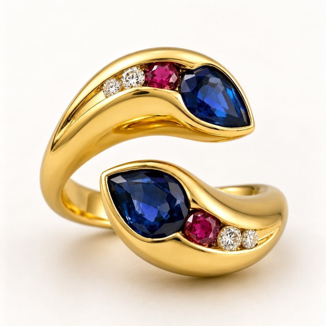 18K Yellow Gold 1.30ct Sapphire Ruby and Diamond Bypass Ring (1 of 7)