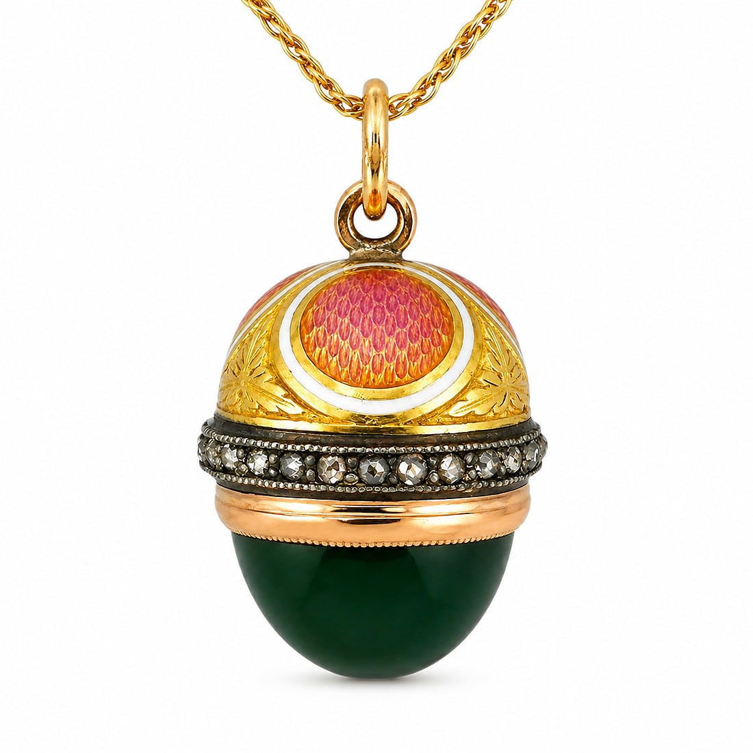 Imperial Russian 56K Gold Enamel and Diamond Egg Pendant (1 of 7)