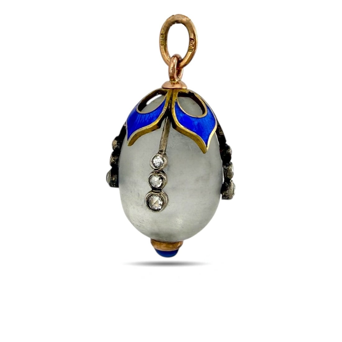 Imperial Russian Jewelled 56K Gold and Blue Enamel Egg Pendant (1 of 6)