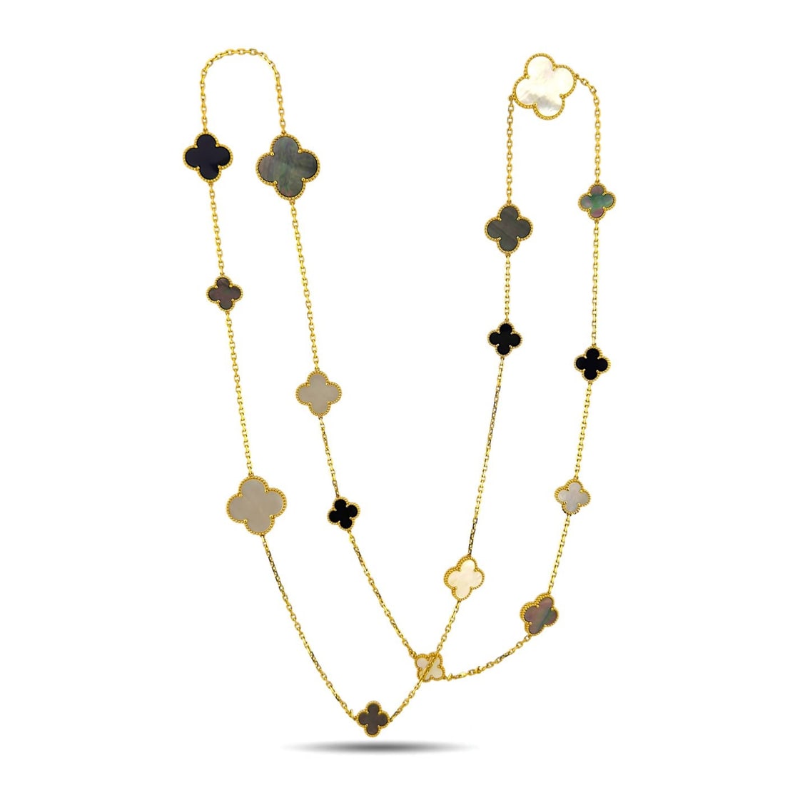 Van Cleef & Arpels Magic Alhambra 18K Gold Mother of Pearl and Onyx 16 Motifs Long Necklace (1 of 7)