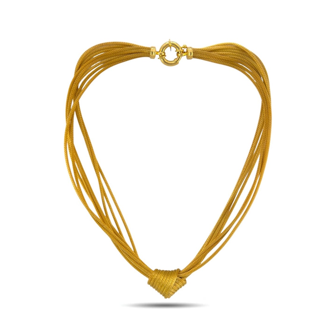 14K Yellow Gold Woven Design Necklace: 14K Yellow Gold Woven Design Necklace This 14K yellow gold necklace features a woven design made with interwoven gold strands, giving the piece texture, depth, and a refined estate jewelry presence.