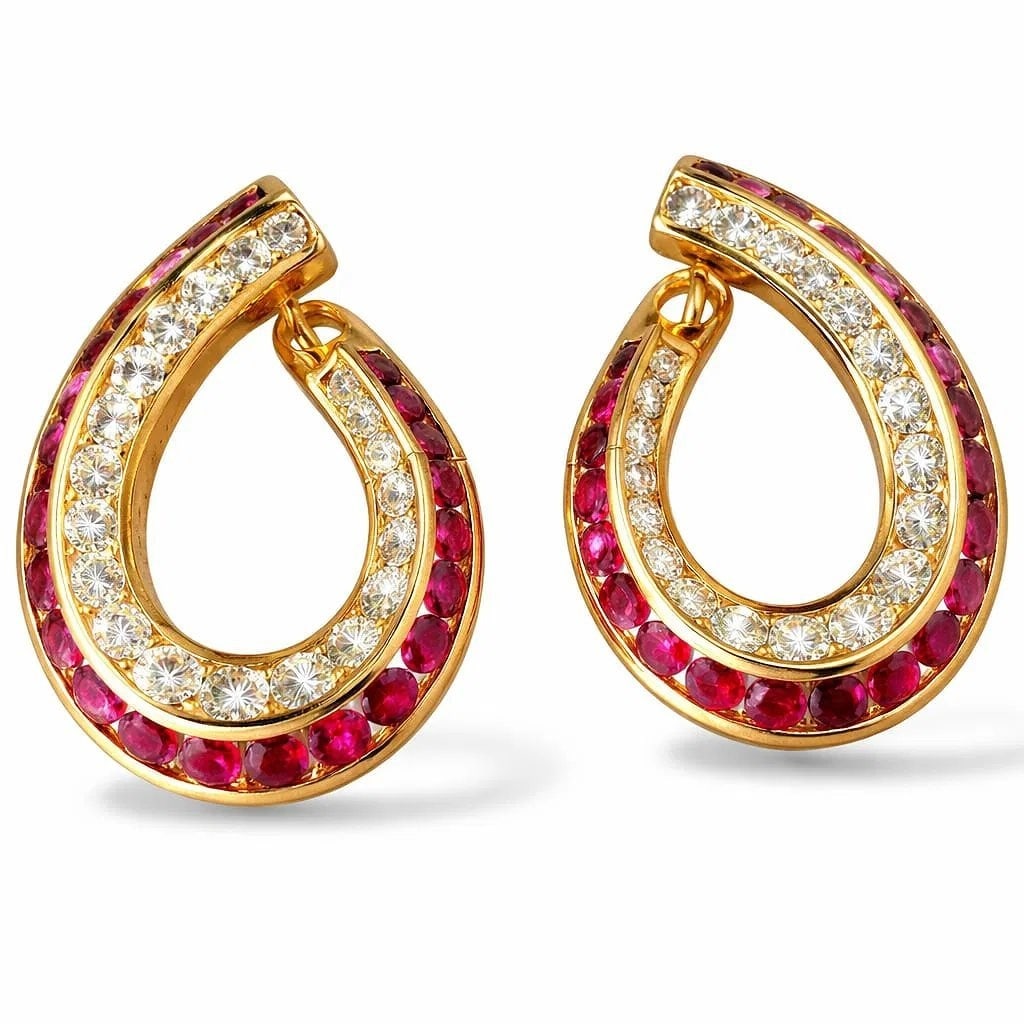 18K Yellow Gold Diamond and Ruby Large Earrings (1 of 10)