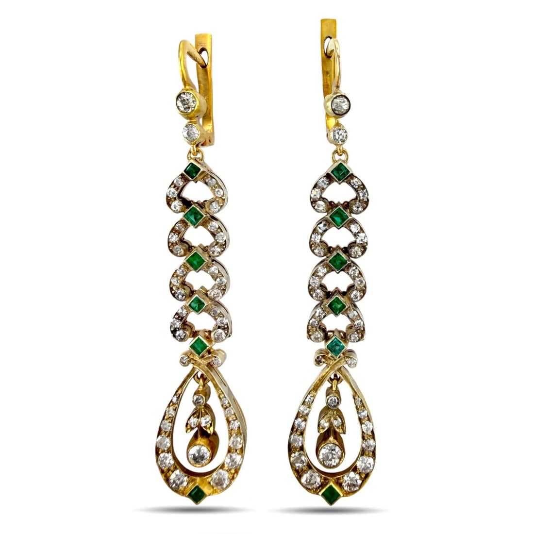 14K Rose and Yellow Gold Imperial Russian Emerald and Diamond Dangle Earrings (1 of 14)