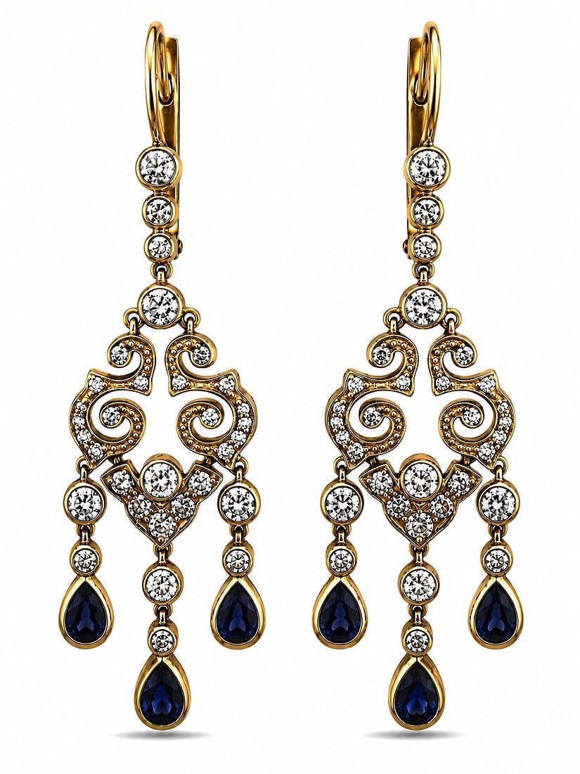 Imperial Russian 56K Yellow Gold (14K) Enamel and 2.31ct Diamond Earrings (1 of 4)