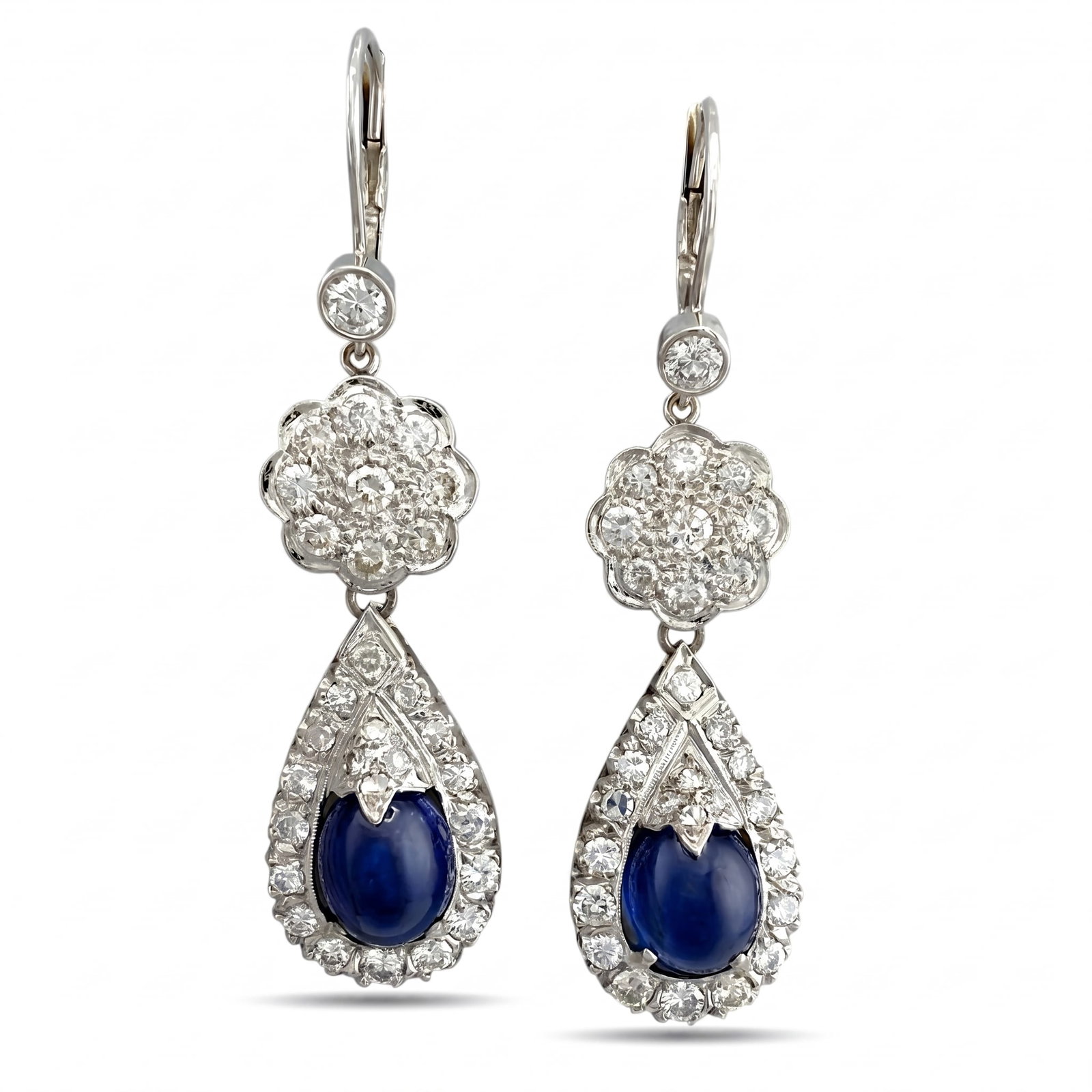 14K White Gold 7ct Sapphire and 2.36ct Diamond Drop Earrings (1 of 4)