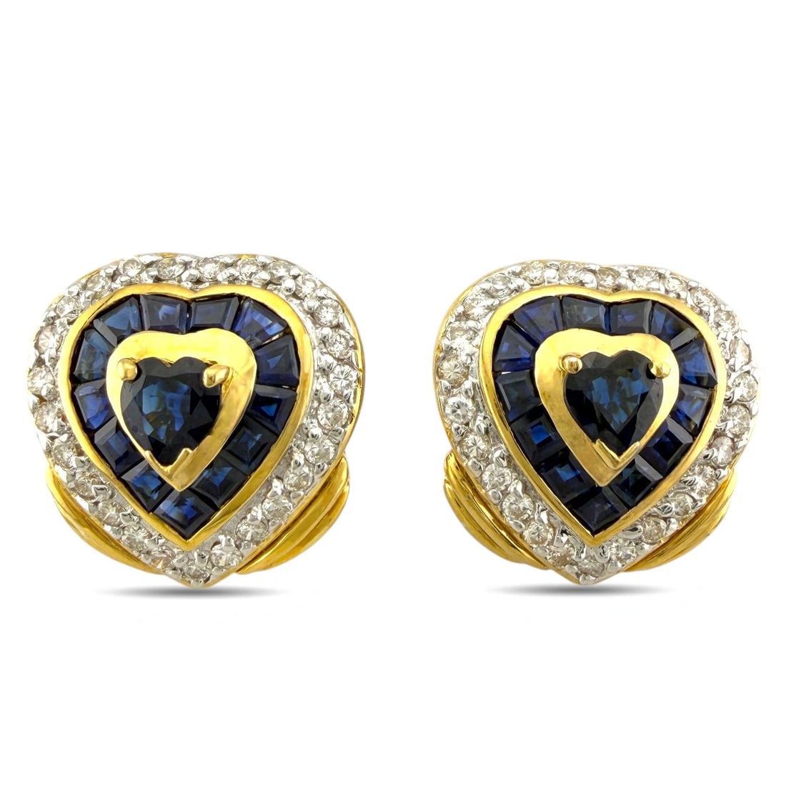18K Yellow Gold Heart-Shaped Sapphire and 1.08ct Diamond Earrings (1 of 6)