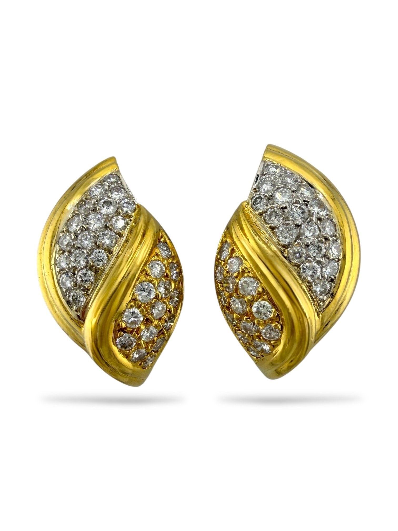 18K Yellow Gold Italian 0.96ct Diamond Earrings: 18K Yellow Gold Italian 0.96ct Diamond Earrings An elegant expression of Italian design, these 18K yellow gold earrings are beautifully set with 32 round brilliant-cut diamonds totaling 0.96 carats. T