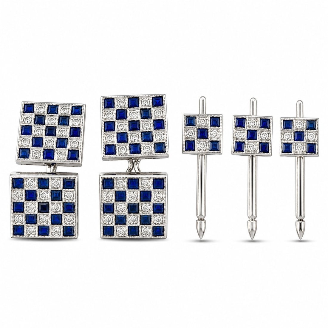 18K White Gold 2.88ct Sapphire and 1.50ct Diamond Cufflink (1 of 6)
