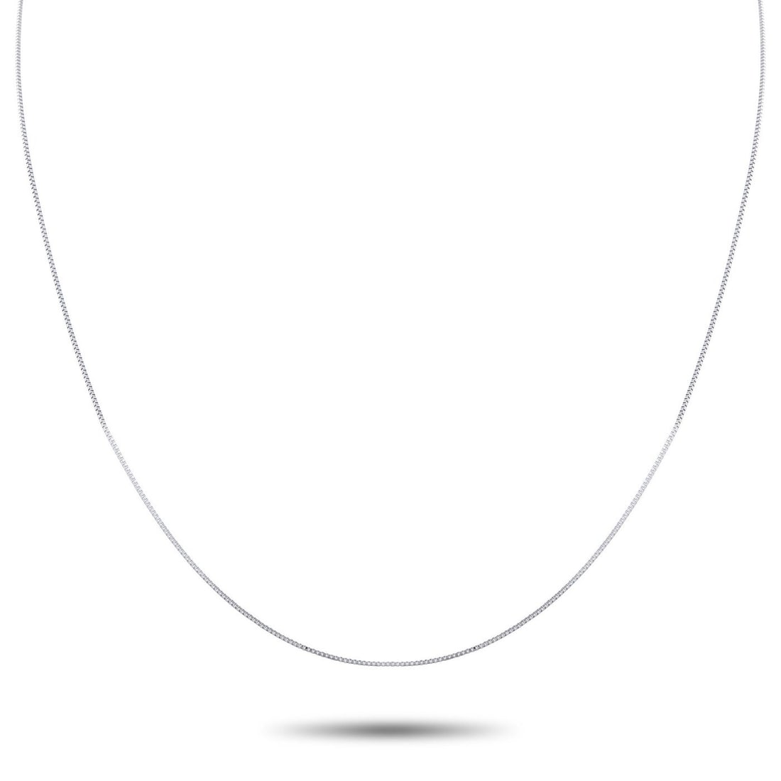 Platinum Chain: Platinum Chain Necklace This sleek Platinum chain necklace will look elegant when paired with any pendant. The sleek box-style chain measures 17” long and includes ring clasp closure. This