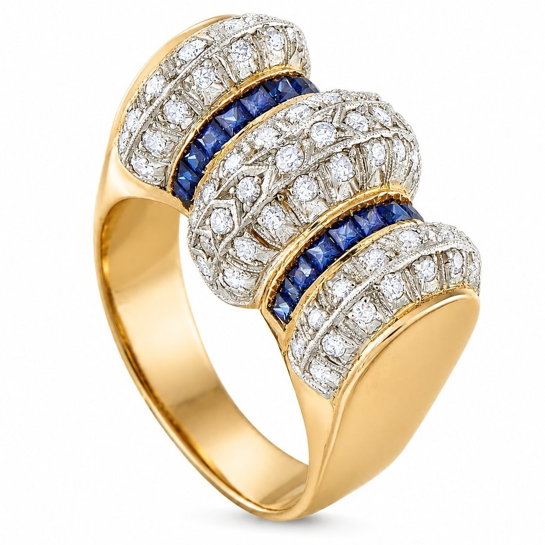 Antique 14K Rose Gold 1.25ct Diamond and Sapphire Bombe Ring (1 of 9)