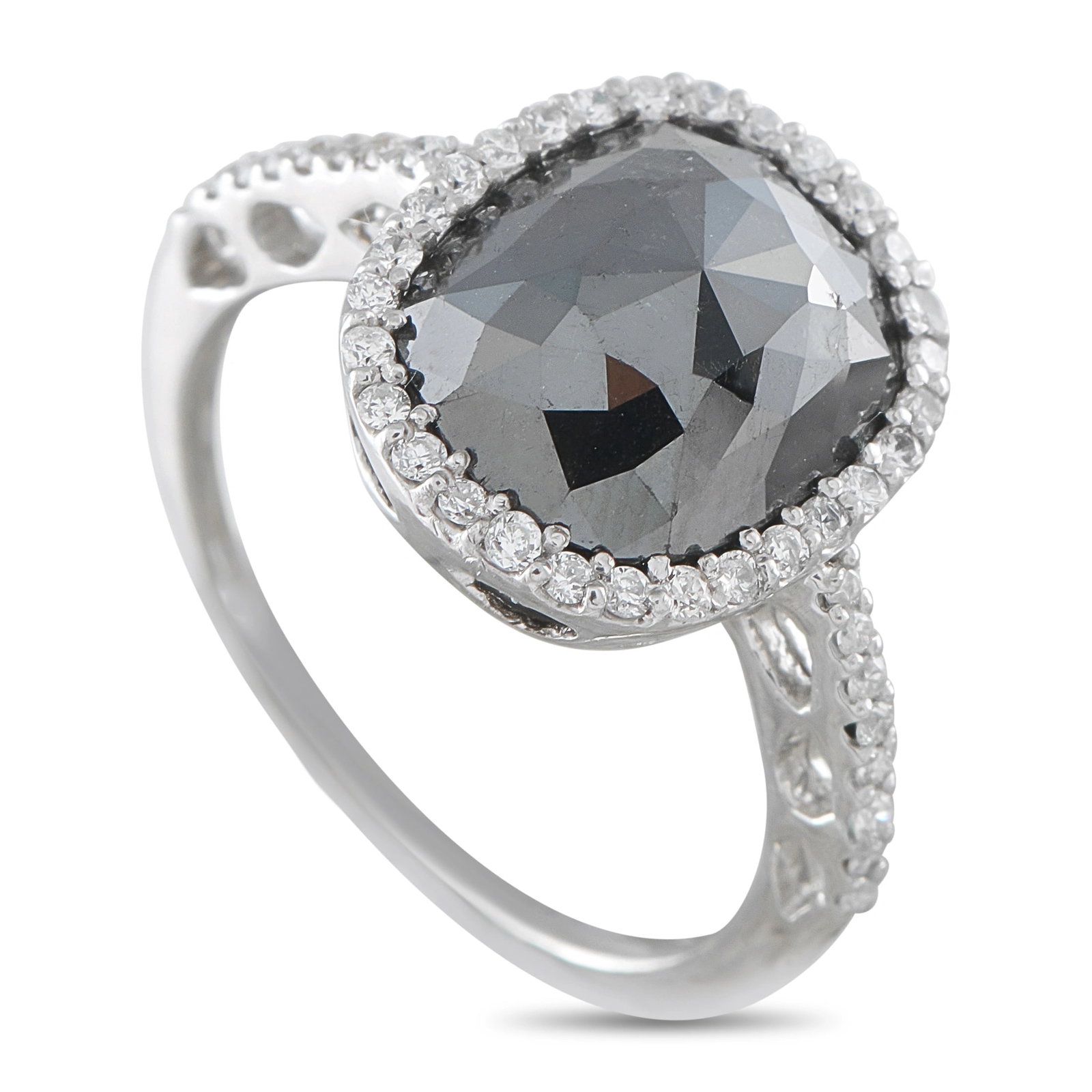 18K White Gold 5.73ct Black Diamond and White Diamond Halo Ring (1 of 3)