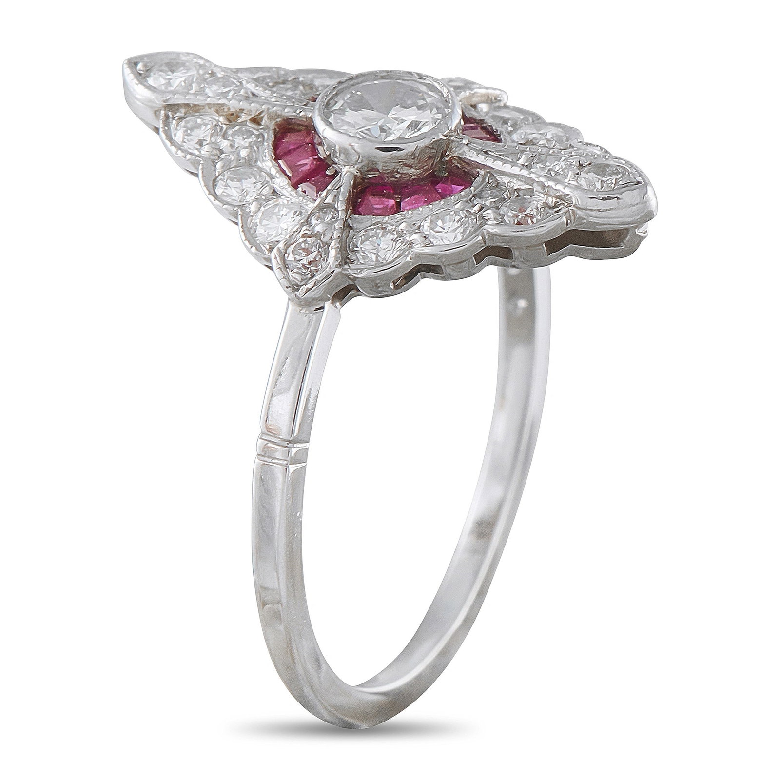 Platinum 0.70ct Diamond and Ruby Ring - 2