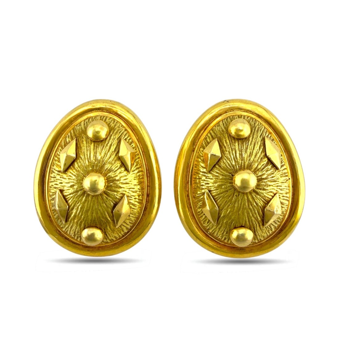 18K Yellow Gold Tiffany and Co. Schlumberger Studios Oval Earrings: 18K Yellow Gold Tiffany and Co. Schlumberger Studios Oval Earrings A distinctive pair of Tiffany and Co earrings crafted in rich 18 karat yellow gold and hallmarked by Schlumberger Studios. The elegan