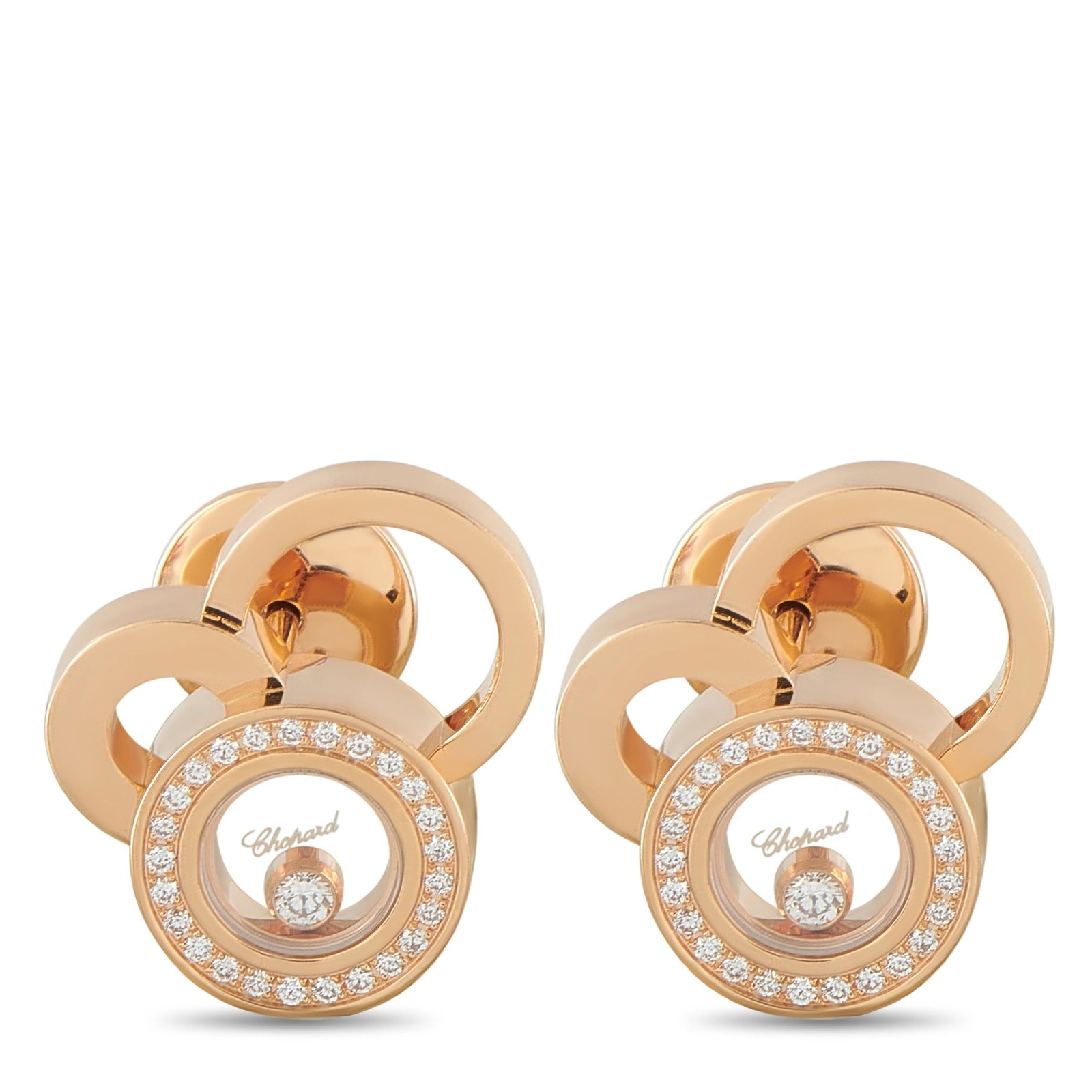 Chopard Happy Diamonds 18K Rose Gold 0.21ct Diamond Earrings (1 of 4)