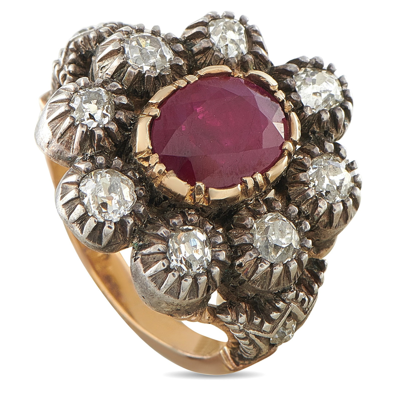 Antique 14K Rose Gold and Silver 1.00ct Diamond and Ruby Ring (1 of 3)