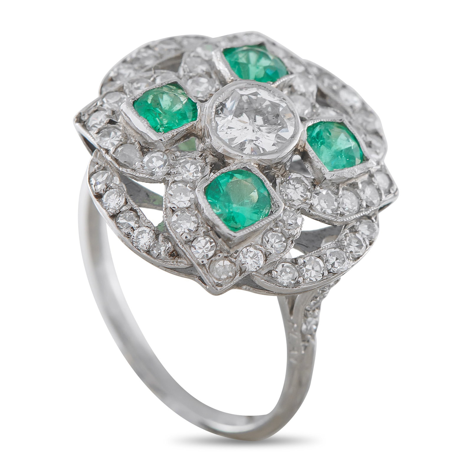 Antique Platinum 1.30ct Diamond and Emerald Ring (1 of 3)