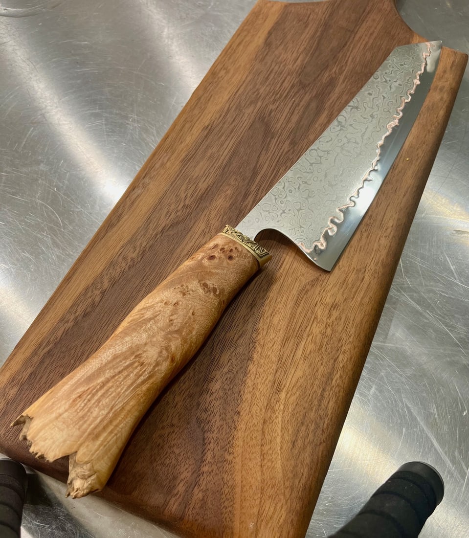 High End, Handmade, Professional Chef Knife with Live Edge Maple Handle - 2