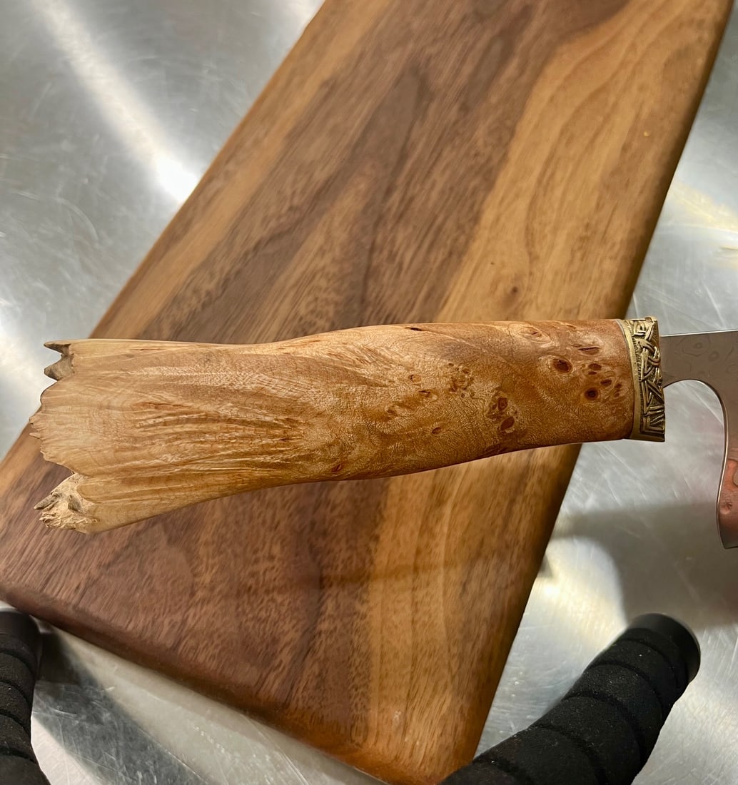 High End, Handmade, Professional Chef Knife with Live Edge Maple Handle - 3