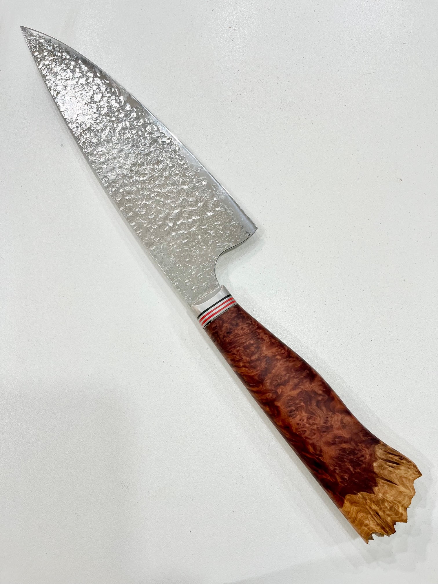 High End, Handmade, Professional Chef Knife with Live Edge Red Morrell Burl Handle: This is a very limited edition, custom made, professional chef knife. Do some searches. You won't find a knife like this anywhere else. Each one is a completely unique work of art. This knife is made 