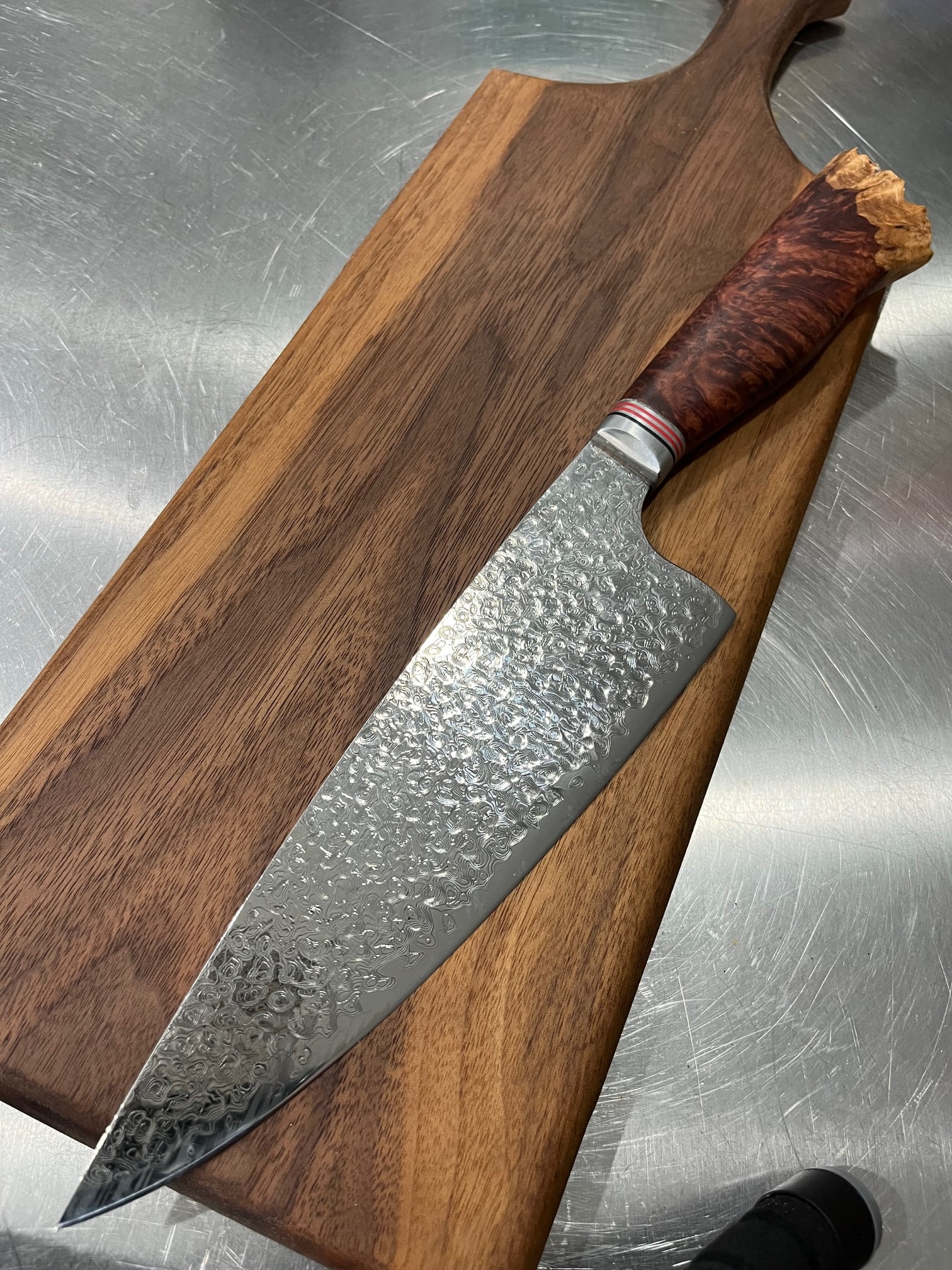 High End, Handmade, Professional Chef Knife with Live Edge Red Morrell Burl Handle - 3