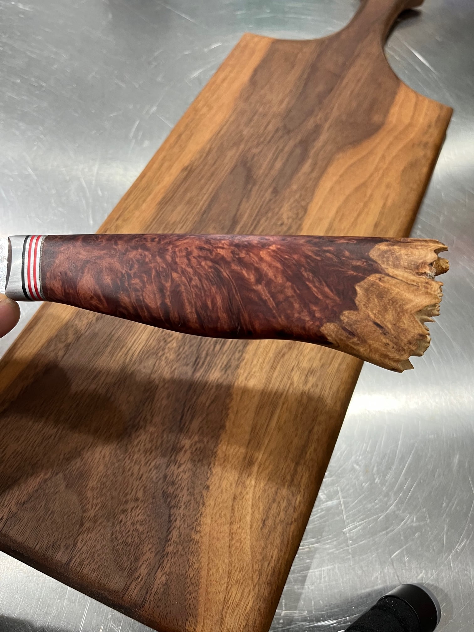 High End, Handmade, Professional Chef Knife with Live Edge Red Morrell Burl Handle - 4