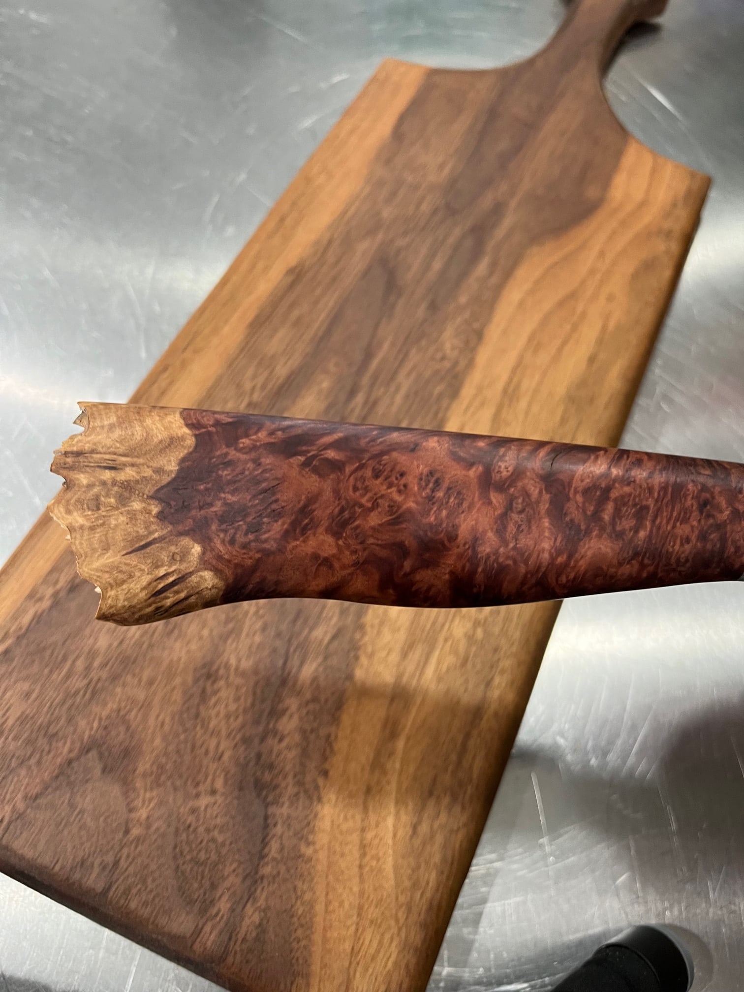 High End, Handmade, Professional Chef Knife with Live Edge Red Morrell Burl Handle - 5