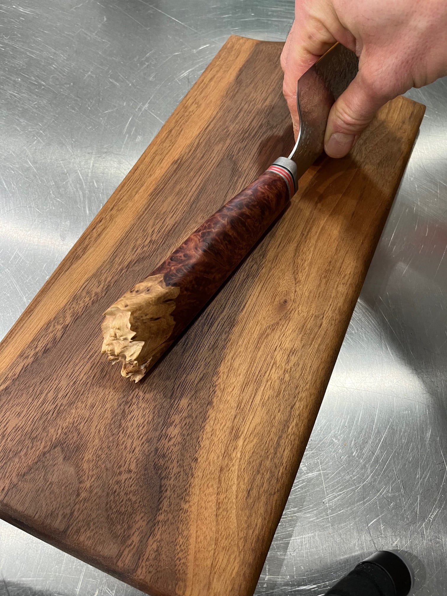 High End, Handmade, Professional Chef Knife with Live Edge Red Morrell Burl Handle - 6