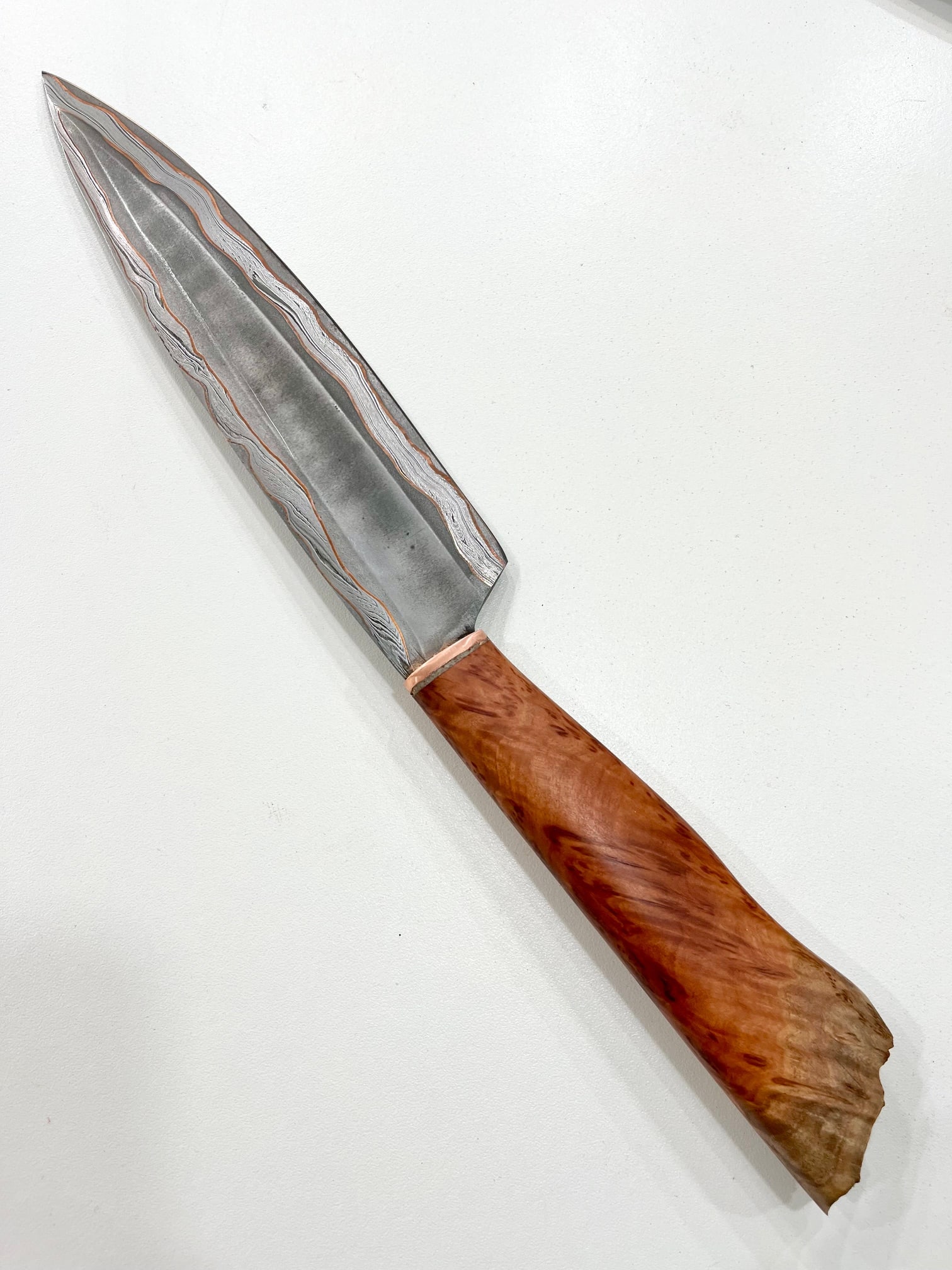 High End, Handmade, Professional Chef Knife with Live Edge Amboyna Handle (1 of 8)