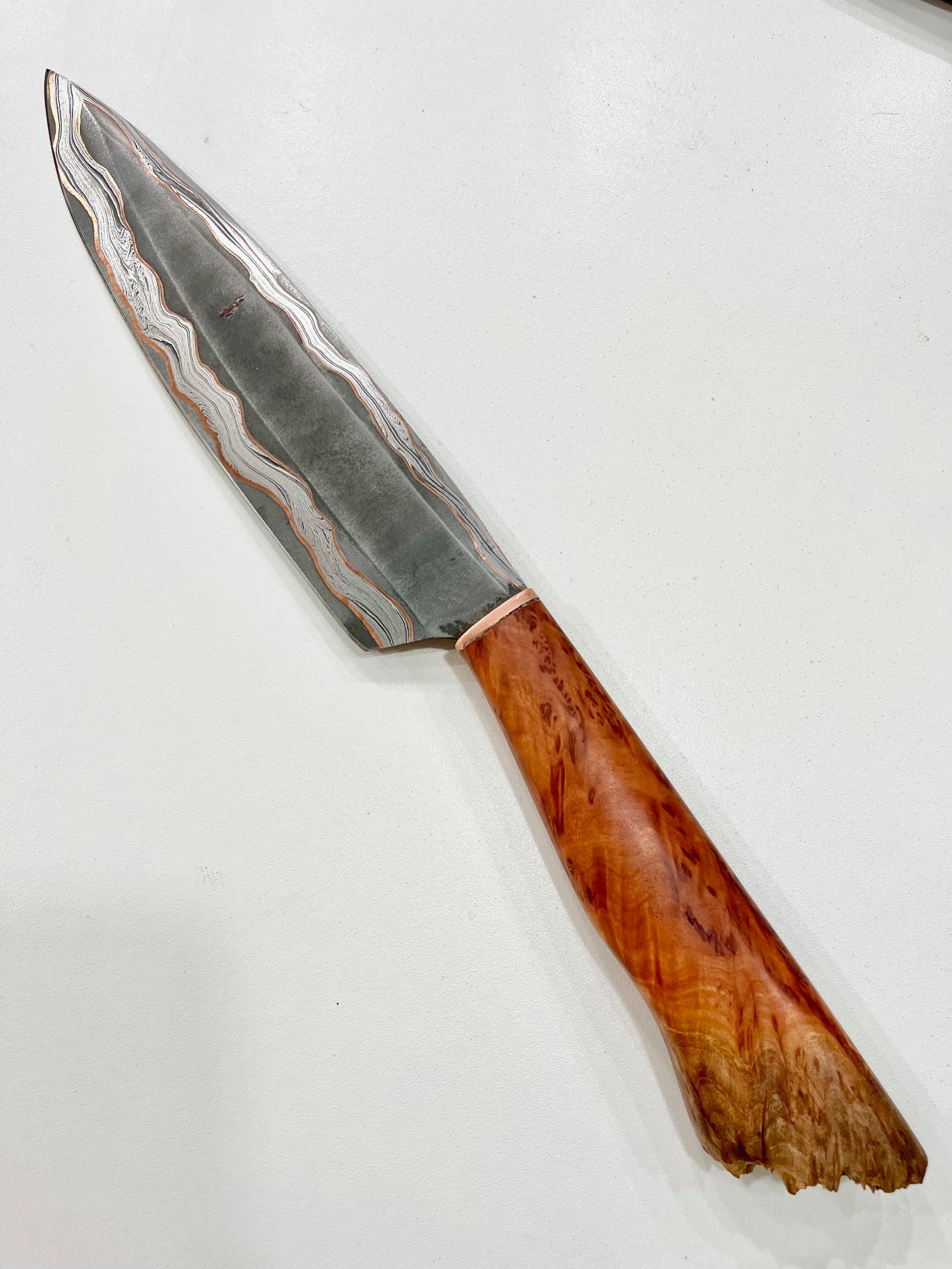 High End, Handmade, Professional Chef Knife with Live Edge Amboyna Handle - 2