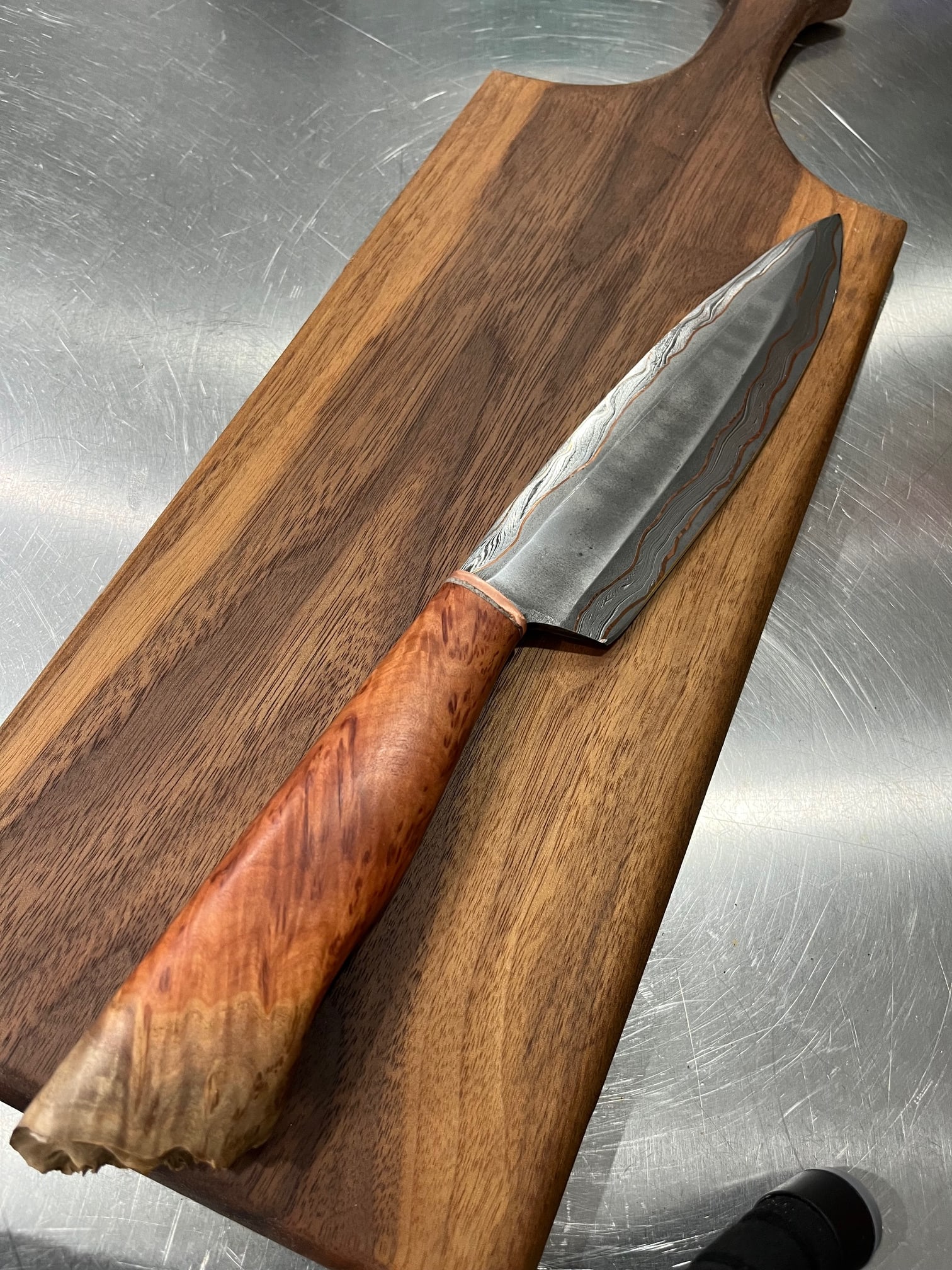 High End, Handmade, Professional Chef Knife with Live Edge Amboyna Handle - 3