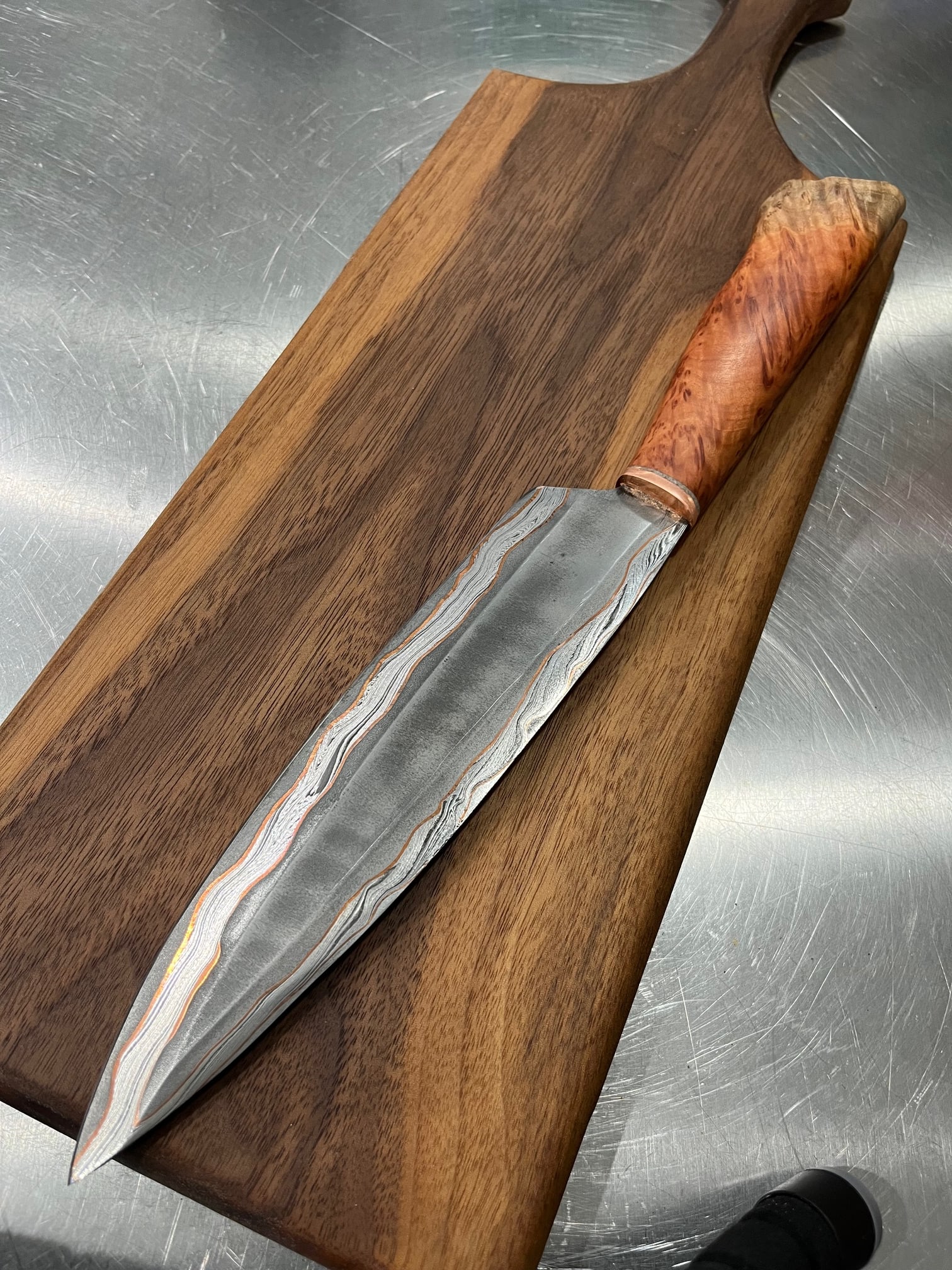 High End, Handmade, Professional Chef Knife with Live Edge Amboyna Handle - 4